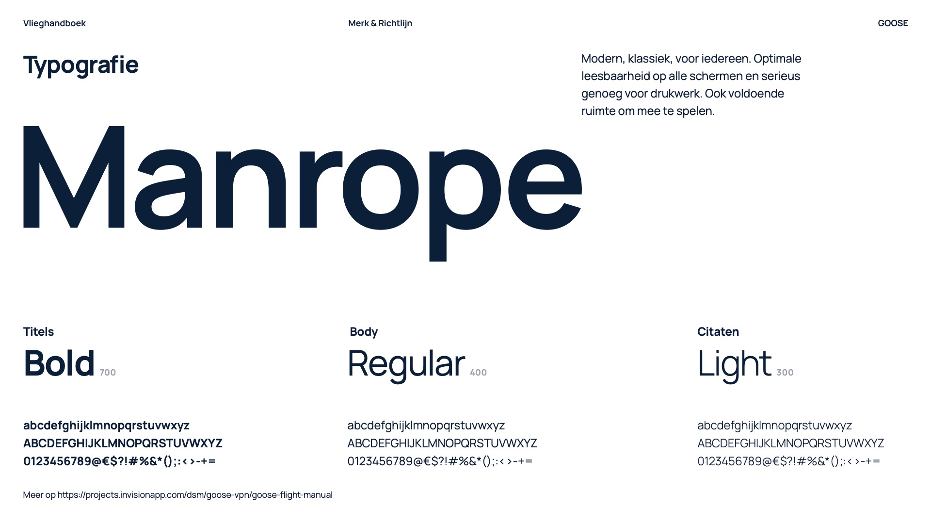 GOOSE VPN Vlieghandboek brand typography